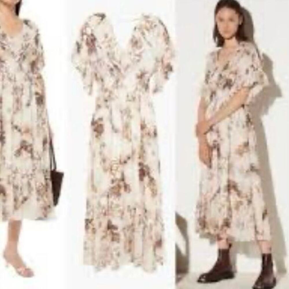Sandro Dress 34 / XS / 2 Midi Toile‎ Ruffle Safari Print Cotton Victorian Jolay - Picture 4 of 16